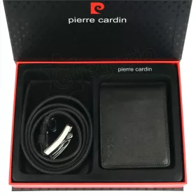   Pierre Cardin fekete-piros férfi bőr pénztárca és öv szett