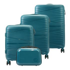   Jony  zöld ABS 4 részes keményfalú bőrönd szett, kozmetikai táskával 30/55/67/77 cm