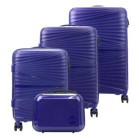   Jony kék ABS 4 részes keményfalú bőrönd szett, kozmetikai táskával 30/55/67/77 cm