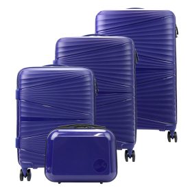   Jony kék ABS 4 részes keményfalú bőrönd szett, kozmetikai táskával 30/55/67/77 cm