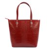 MiaMore 01-011 CROCO piros női bőr kézitáska 38 x 32 x 13 cm