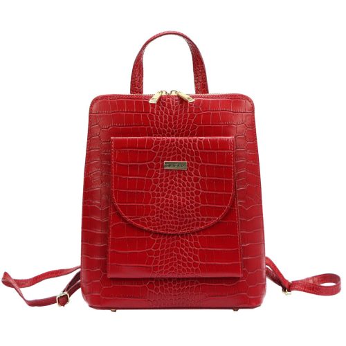 MiaMore 01-010 CROCO piros női bőr hátizsák 24 x 28 x 10 cm 