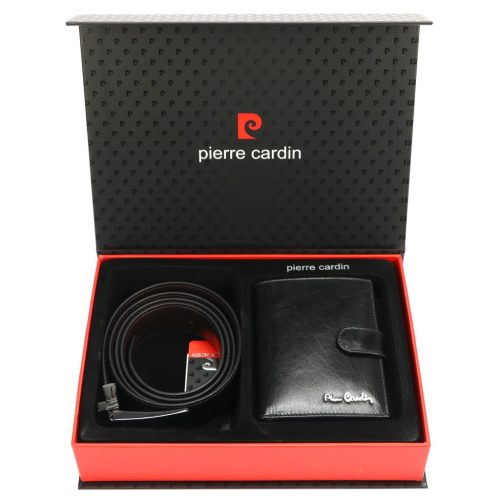 Pierre Cardin ZG-DX-07 fekete férfi bőr öv, pénztárca ajándék szett 125 cm
