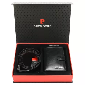   Pierre Cardin ZG-DX-07 fekete férfi bőr öv, pénztárca ajándék szett 125 cm