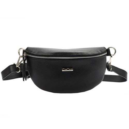 MiaMore 01-029 fekete női bőr övtáska, crossbody 23 x 13 x 6 cm 