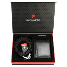   Pierre Cardin ZG-106 férfi fekete bőr öv, pénztárca ajándék szett 125 cm