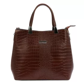   MiaMore 01-032 CROCO barna női bőr válltáska 35 x 28.5 x 15 cm