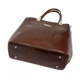   MiaMore 01-032 CROCO barna női bőr válltáska 35 x 28.5 x 15 cm