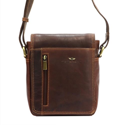 Peterson PTN TB-7032-COM barna féri bőr oldaltáska, válltáska 17 x 21 x 8 cm
