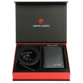   Pierre Cardin ZG-109-BR fekete férfi bőrpénztárca, bőr öv ajándék szett 125 cm