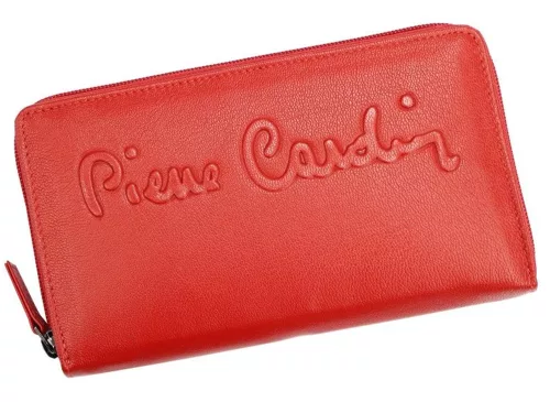 Pierre Cardin piros, női bőr pénztárca 19 × 11 cm