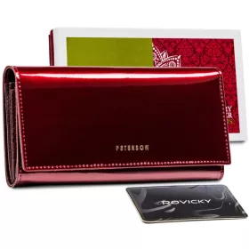   Peterson nagyméretű, sötétpiros női lakk bőr pénztárca RFID 18,5×9,5 cm