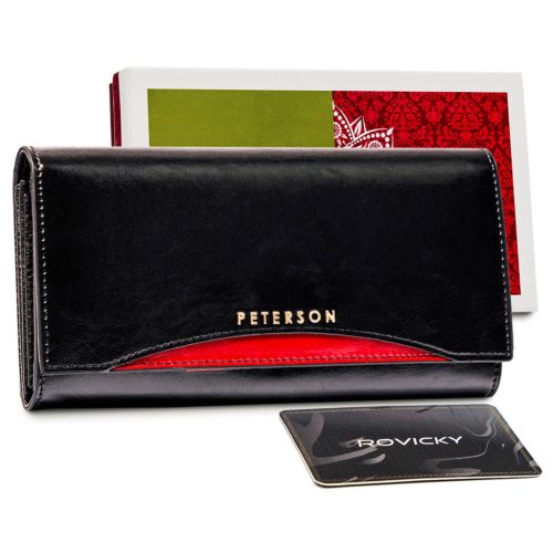 Peterson PTN PL-467.01 fekete-piros női bőr pénztárca 18.5 x 9.5 x 3 cm