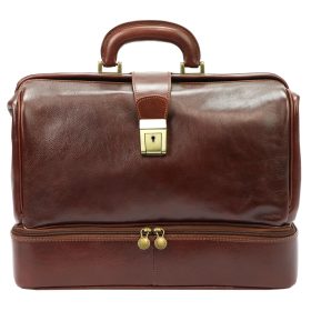   Florence MD-2 fenék rekeszes olasz barna valódi bőr orvosi táska 38 x 28 x 18 cm