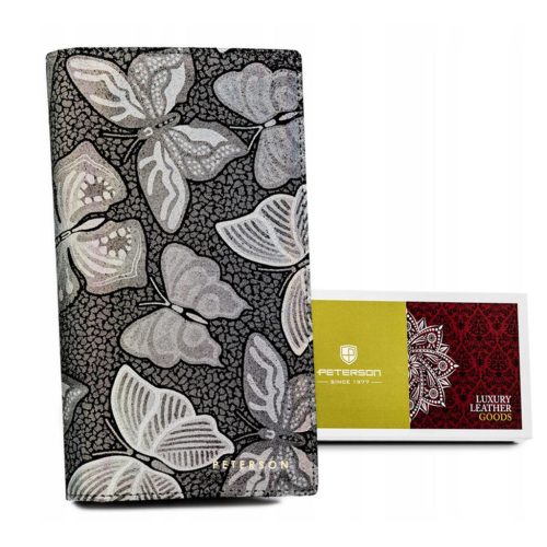Peterson PTN 421431-ONBF szürke pillangó mintás női bőr pénztárca 10 x 19 x 2.5 cm
