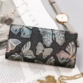   Peterson PTN 421431-ONBF szürke pillangó mintás női bőr pénztárca 10 x 19 x 2.5 cm