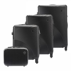   Pierre Cardin fekete abs 4 részes keményfalú bőrönd szet, kozmetikai táskával 31/53/67/75 cm