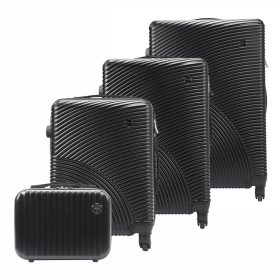   Pierre Cardin fekete abs 4 részes keményfalú bőrönd szet, kozmetikai táskával 31/53/67/75 cm