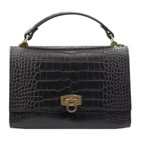   Luka 20-038 CROCO fekete női bőr kézitáska, válltáska 23 x 16 x 7.5 cm