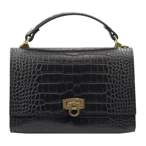 Luka 20-038 CROCO fekete női bőr kézitáska 23 x 16 x 7.5 cm