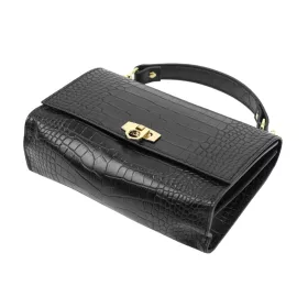   Luka 20-038 CROCO fekete női bőr kézitáska, válltáska 23 x 16 x 7.5 cm