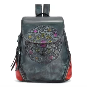   Gregorio P01 W904 fekete női bőr mandala mintás hátitáska 27 x 33 x 15 cm