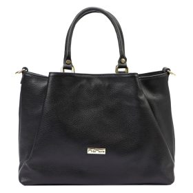   MiaMore 01-052 fekete női bőr kézitáska, vállpánttal 38 x 27 x 18 cm