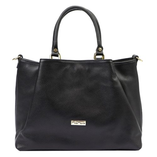 MiaMore 01-052 fekete női bőr kézitáska, vállpánttal 38 x 27 x 18 cm