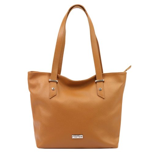 MiaMore 01-058 cognac barna női bőr válltáska, shopper 40 x 30 x 12 cm