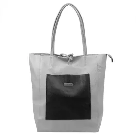   MiaMore 01-060 fekete-szürke női bőr válltáska 39 x 37 x 13 cm