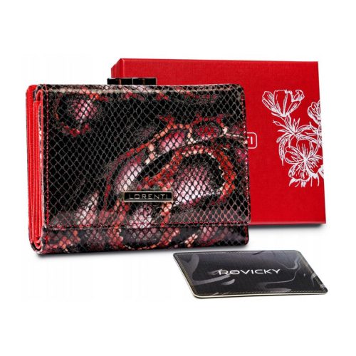 Lorenti 15-09-MSN RFID piros kígyóbőr mintás női bőr pénztárca 12.5 x 9.5 x 3.5 cm