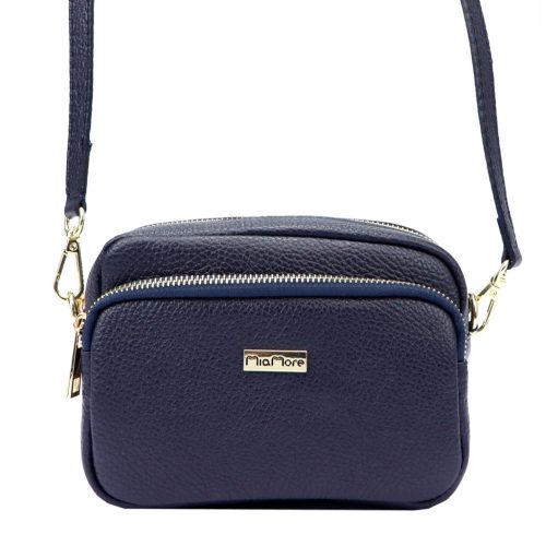 MiaMore 01-062 GOLD navy női bőr válltáska, oldaltáska 18.5 x 13.5 x 7.5 cm