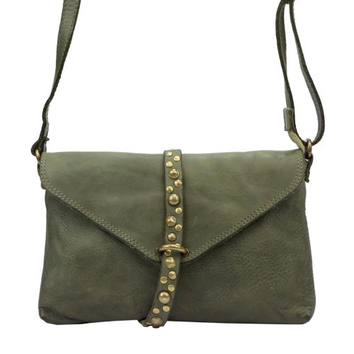 VS 013 khaki női bőr válltáska, oldaltáska 28 x 17 x 6 cm
