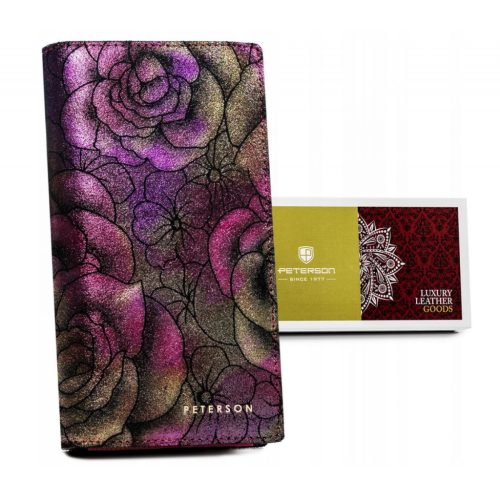 Peterson PTN 421431-MD lila virág mintás női bőr pénztárca 18,5 x 10 cm