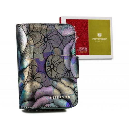 Peterson PTN 425214-MD zöld virág mintás női bőr pénztárca 11 x 15 x 3.5 cm