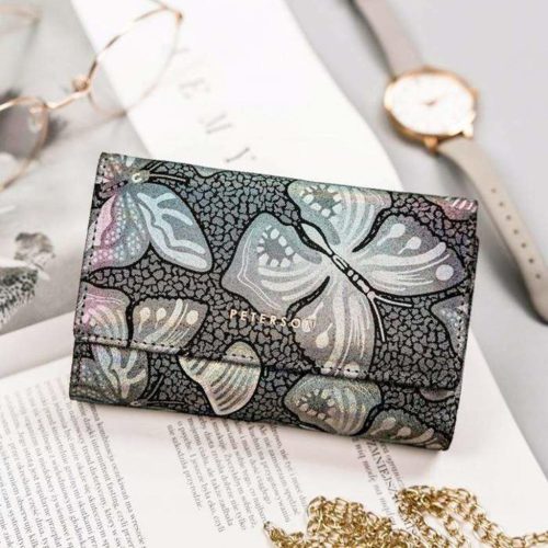 Peterson PTN 42108-ONBF szürke pillangó mintás bőr női pénztárca 12.5x8x2.5 cm