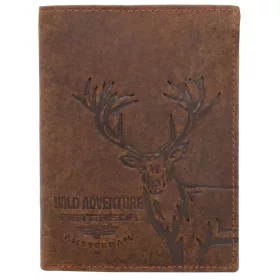   Peterson PTN N4-BE-DEER barna férfi bőr pénztárca, szarvas motívummal
