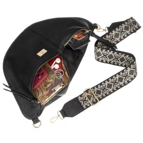   Peterson PTN NER-ALE-2 fekete női rostbőr oldaltáska, crossbody táska 40 x 20 x 13 cm