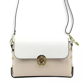   Luka 20-052 fehér-bézs női bőr válltáska 23.5 x 15.5 x 9 cm