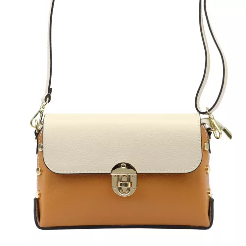 Luka 20-052 konyak-bézs női bőr válltáska 23.5 x 15.5 x 9 cm