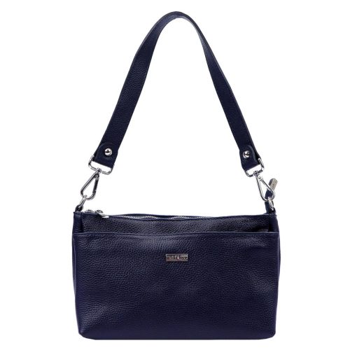 MiaMore 01-016 sötétkék női bőr válltáska 28 x 17 cm