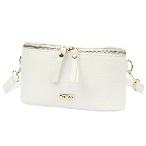 MiaMore 01-001 GOLD fehér női bőr oldaltáska, crossbody 22 x 13 x 7 cm