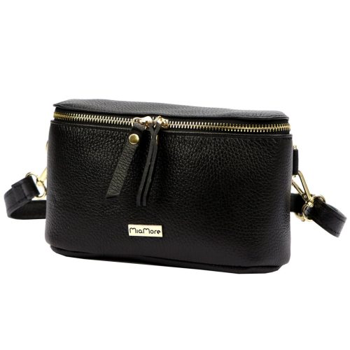 MiaMore 01-001 GOLD fekete női bőr oldaltáska, crossbody 22 x 13 x 7 cm