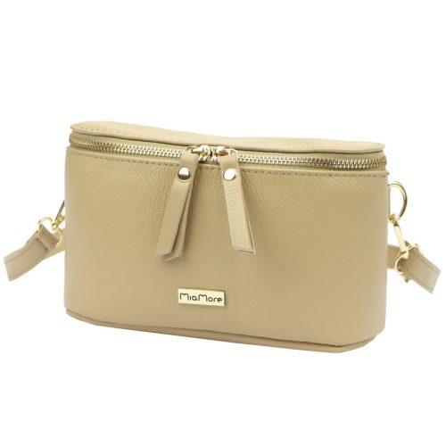 MiaMore 01-001 GOLD bézs női bőr oldaltáska, crossbody 22 x 13 x 7 cm