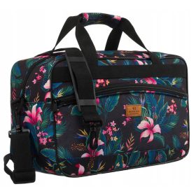   Rovicky R-TL15608 fekete-magenta virágmintás Wizz Air, Ryanair kabintáska, utazótáska 40 x 25 x 20 cm