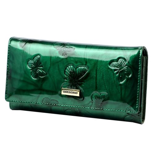 Gregorio BTS-100 zöld pillangó mintás női bőr pénztárca 18.5 x 9.5 x 3.5 cm