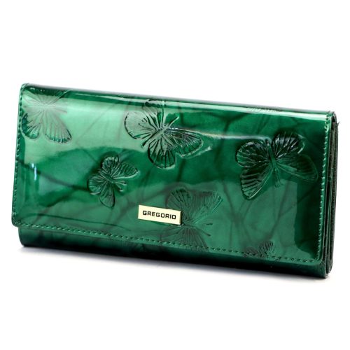 Gregorio BTS-102 zöld pillangó mintás női bőr pénztárca 18.5 x 9.5 x 3.5 cm
