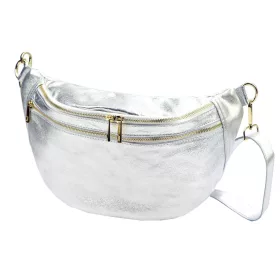  Luka 24-017 MET ezüst női bőr oldaltáska, crossbody, övtáska 37 x 22 x 11 cm