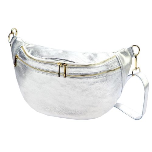 Luka 24-017 MET ezüst női bőr oldaltáska, crossbody, övtáska 37 x 22 x 11 cm