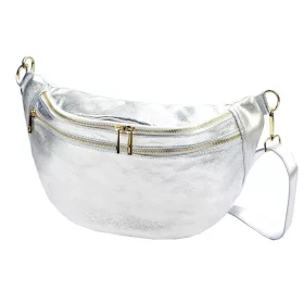   Luka 24-017 MET ezüst női bőr oldaltáska, crossbody, övtáska 37 x 22 x 11 cm